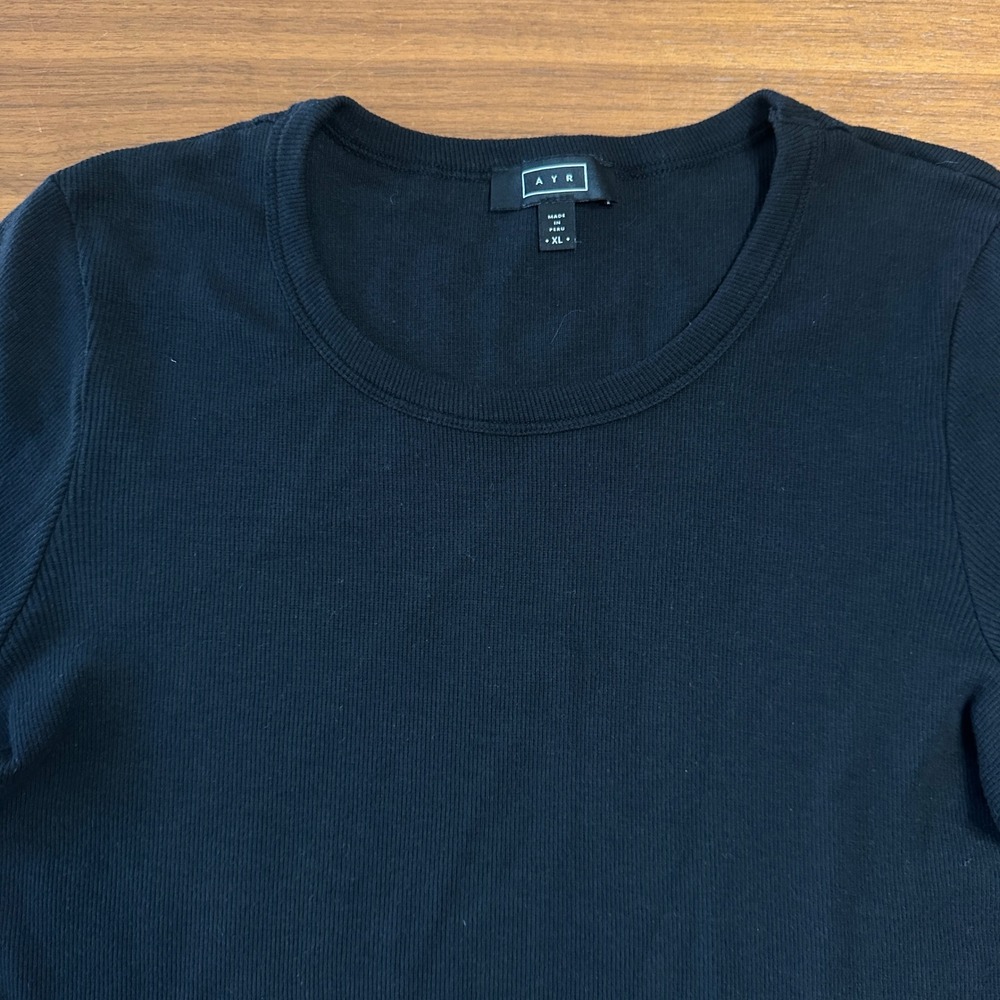 AYR The Exec Ribbed Tee Pima Cotton Blend Womens XL Black Quiet Luxury Classic - Picture 3 of 11
